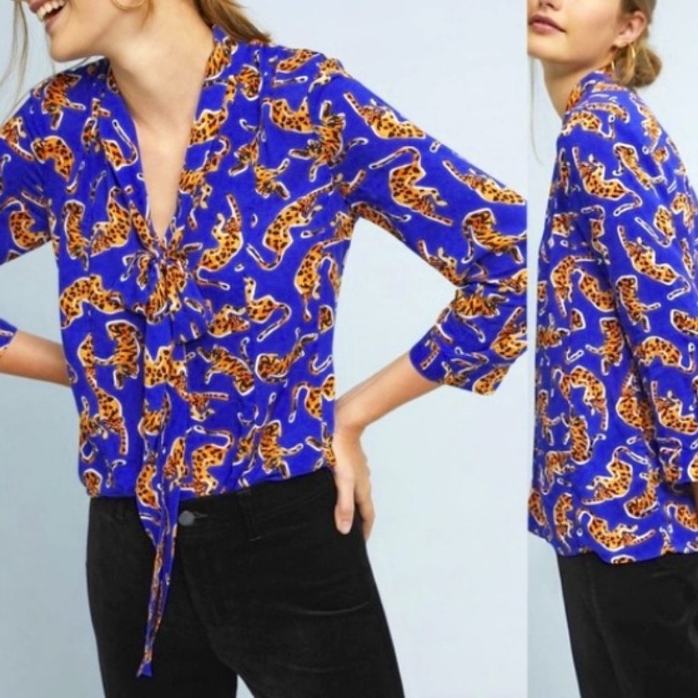 Anthropologie Conversations Leopards Blouse